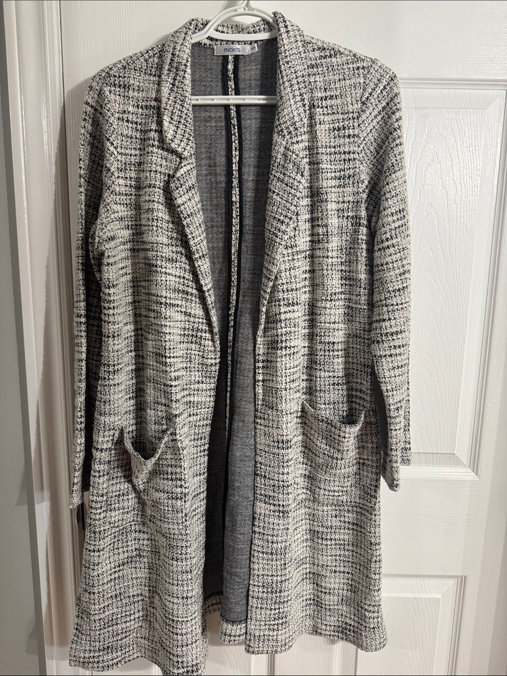 Ricki's Black and White Open-Front Long Knit Cardigan/Blazer